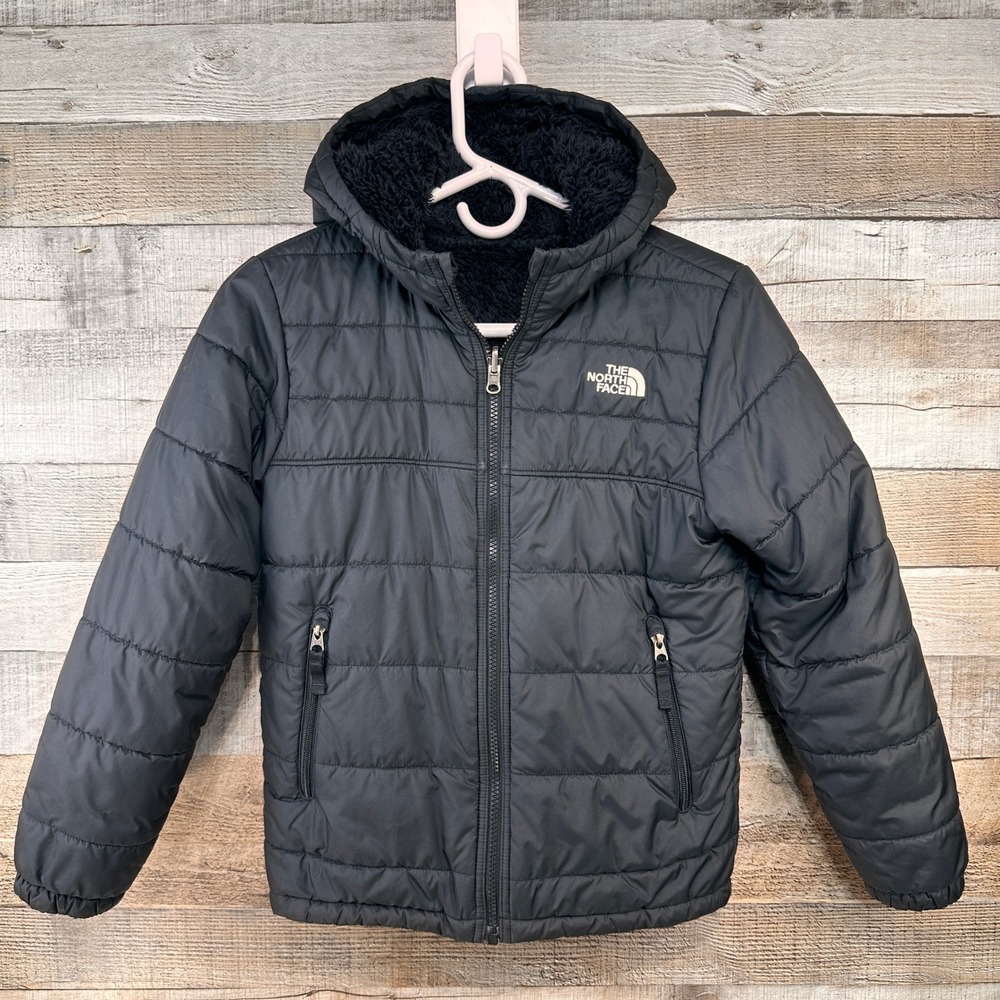 The North Face Boys Reversible Mount Chimborazo Hoodie Puffer Jacket Blk M 10-12